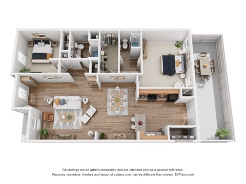Floor plan for 2 beds, 2 baths, 1316 sqft
